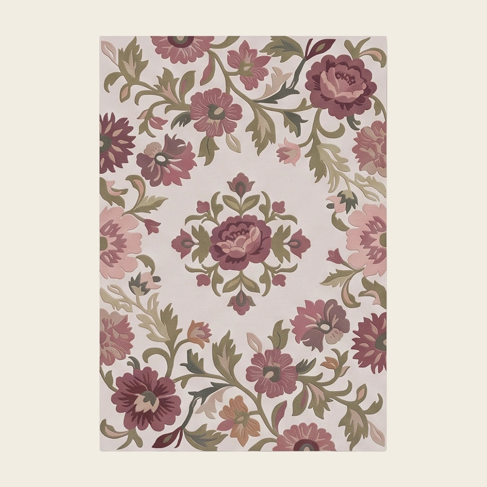 Rose Tapestry hand-tufted rug in Ivory Rose – flat lay