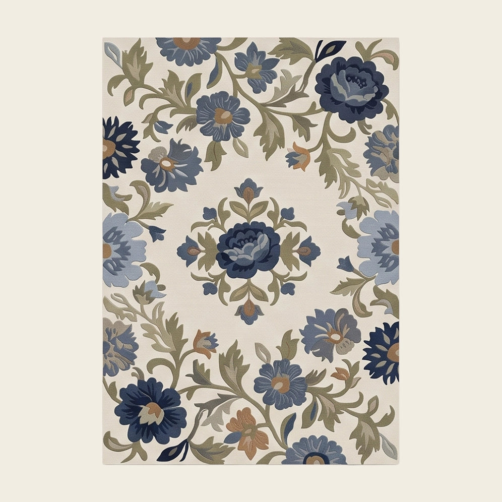Rose Tapestry hand-tufted rug in Ivory Delft – flat lay