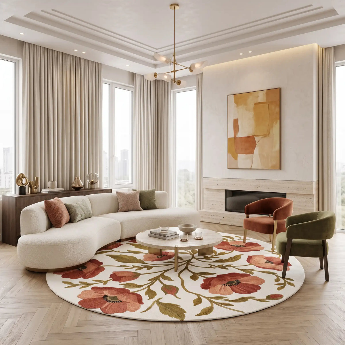 Poppy Field hand-tufted rug in Terracotta – styled in a room