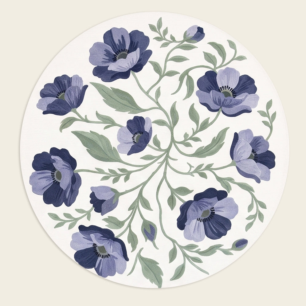 Poppy Field hand-tufted rug in Delft Blue – flat lay