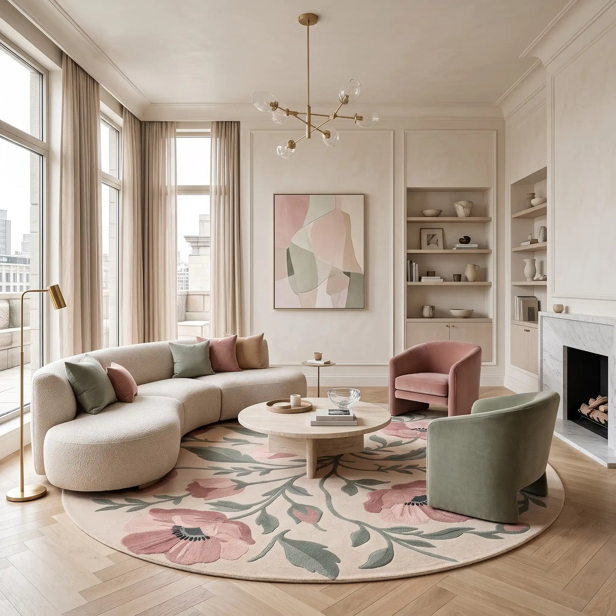 Poppy Field hand-tufted rug in Blush – styled in a room
