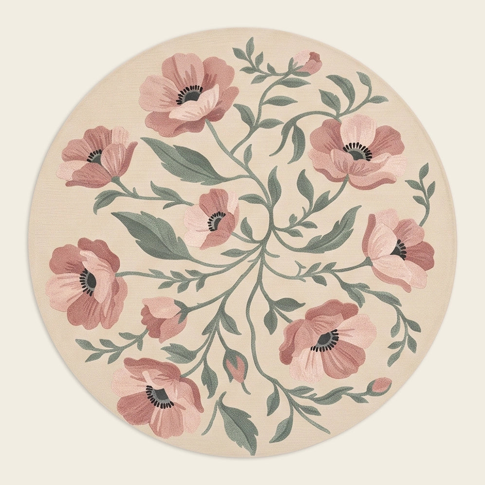 Poppy Field hand-tufted rug in Blush – flat lay