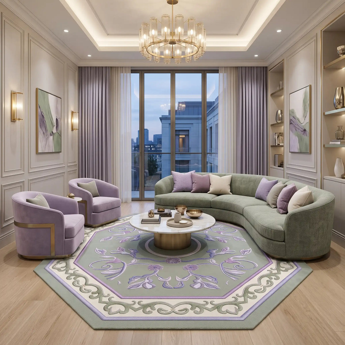 Palace Octagon hand-tufted rug in Lavender Mist – close-up of the tufted pile texture