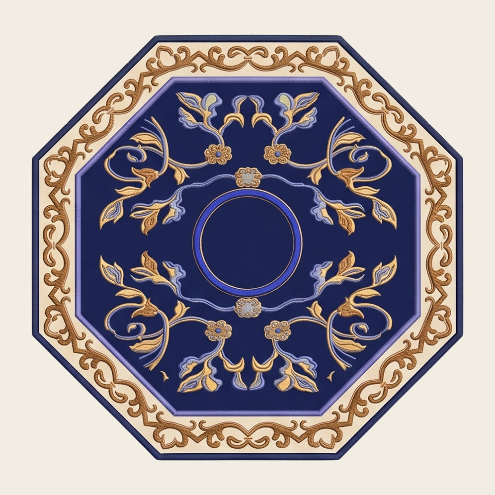 Palace Octagon hand-tufted rug in Navy Gold – flat lay