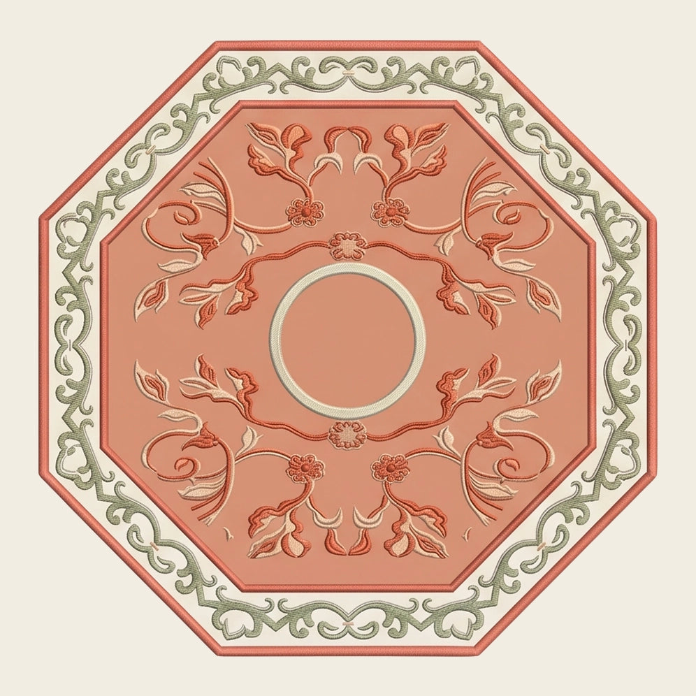 Palace Octagon hand-tufted rug in Coral Ivory – flat lay