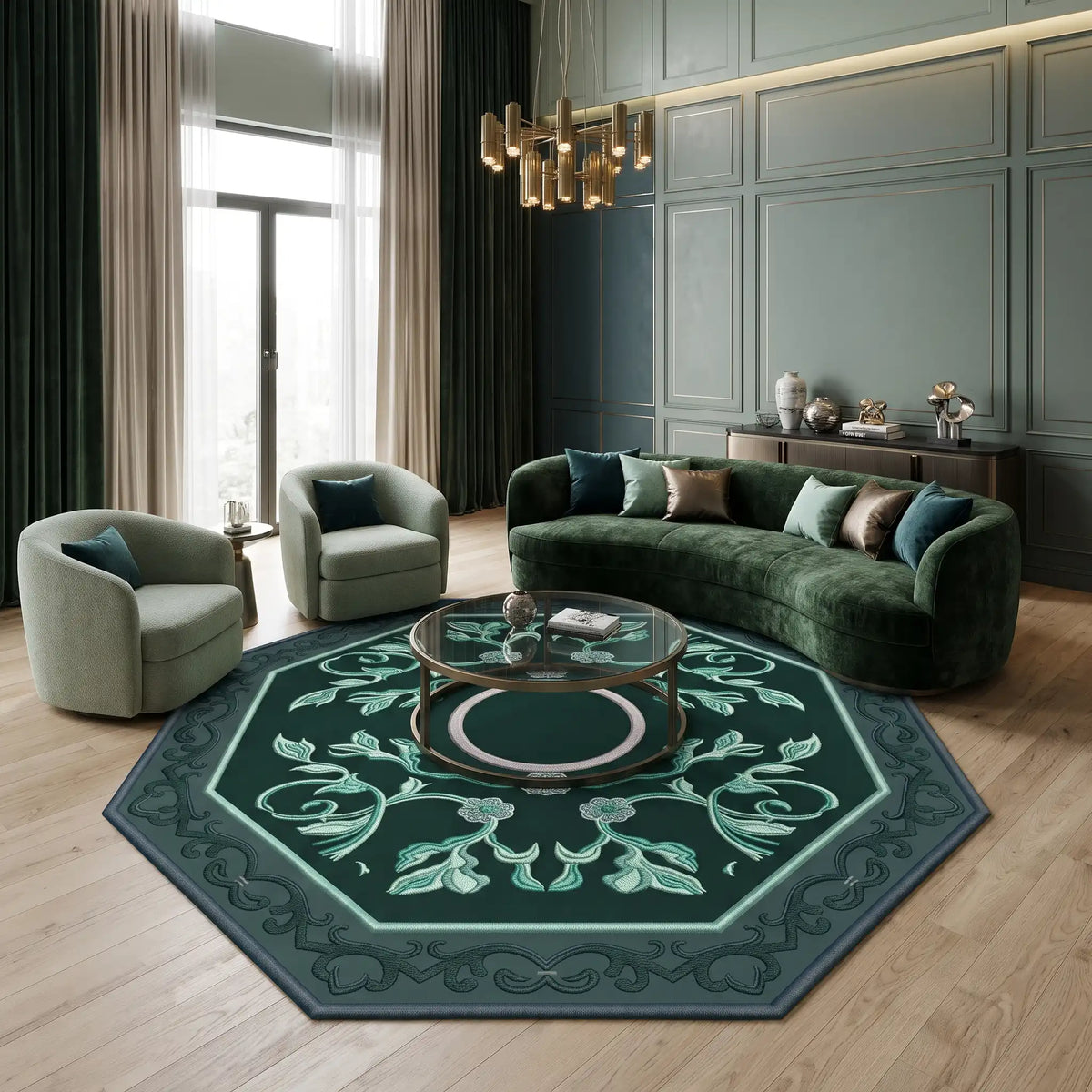 Palace Octagon hand-tufted rug in Emerald Jade – close-up of the tufted pile texture