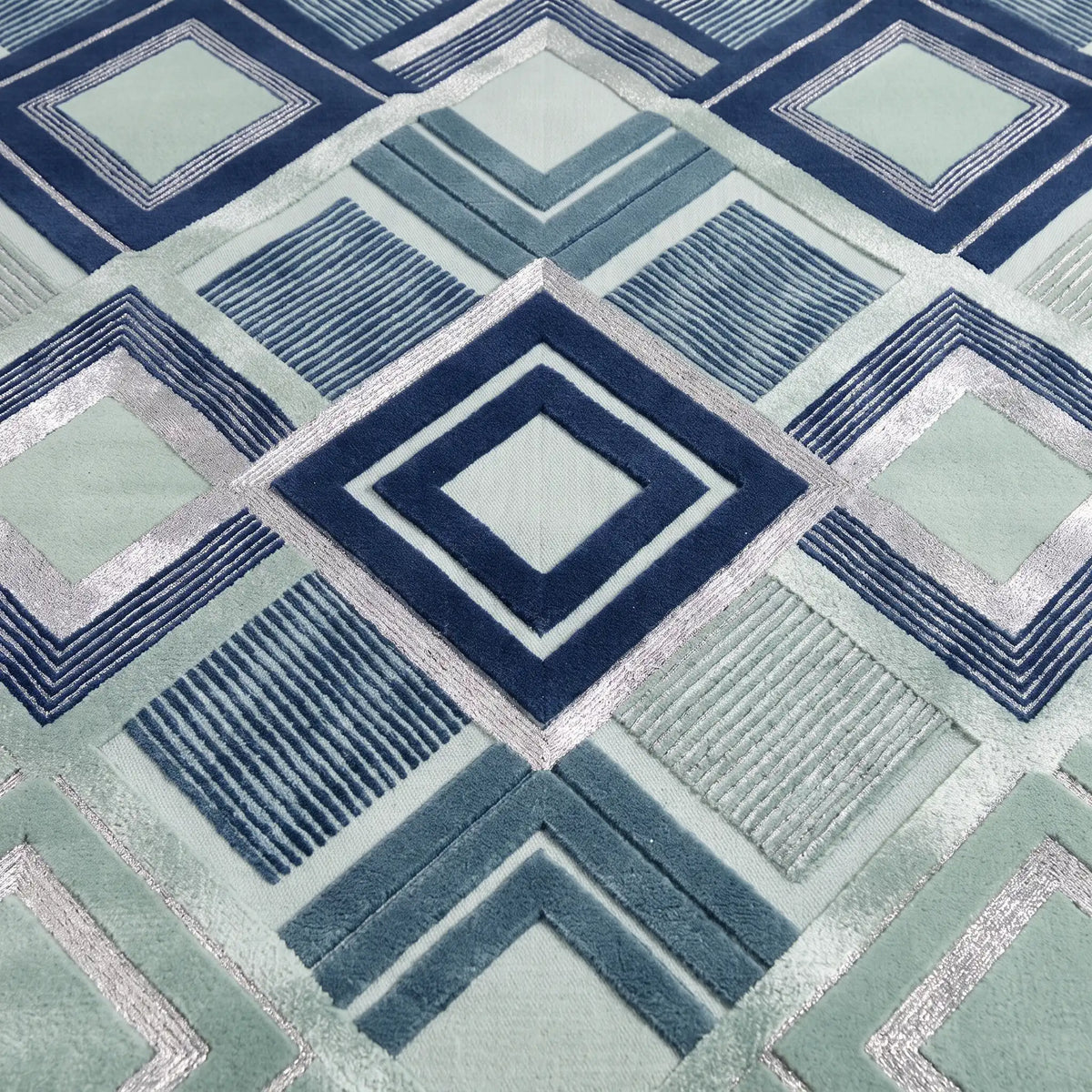 Argyle Prism hand-tufted rug in Teal Navy – close-up of the tufted pile texture