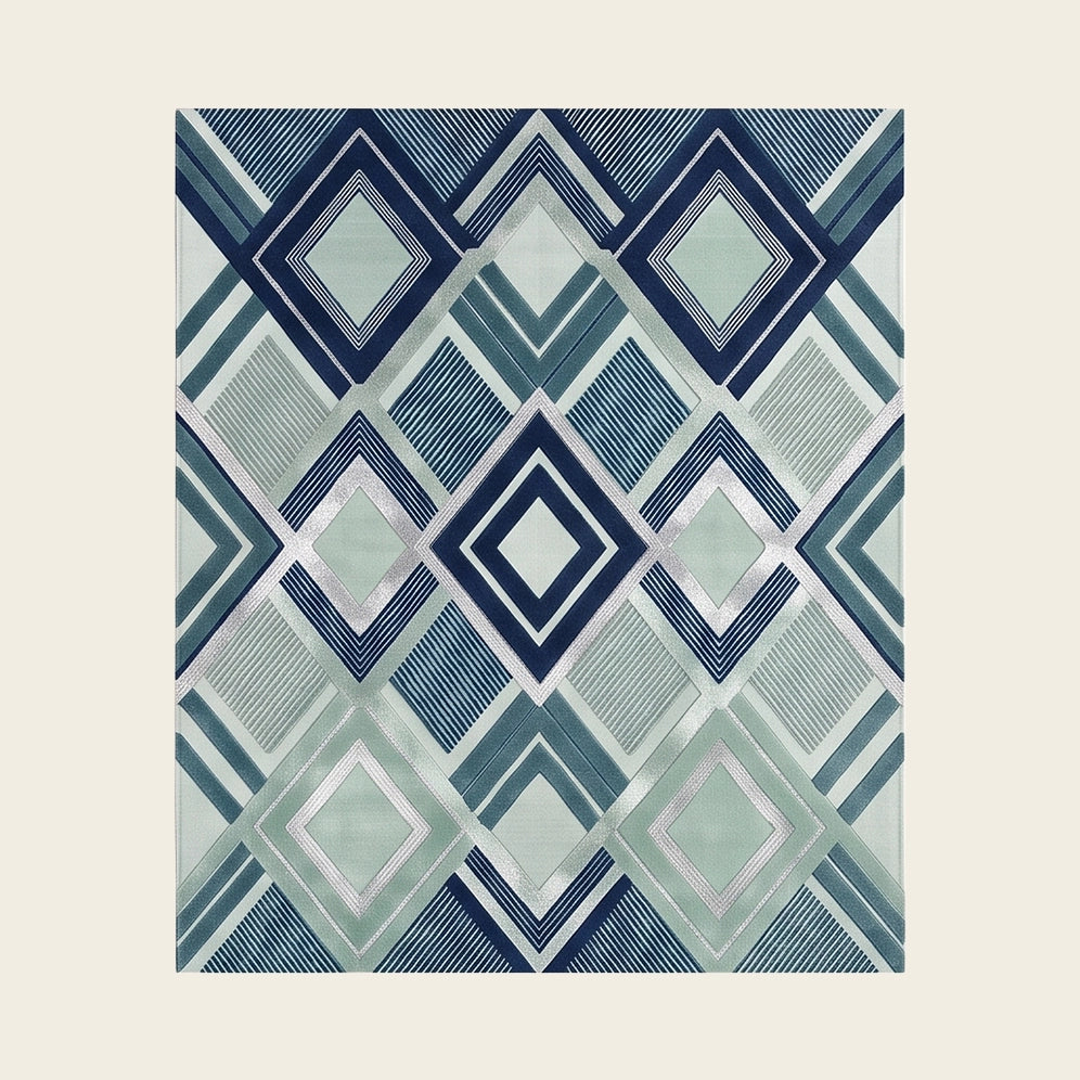 Argyle Prism hand-tufted rug in Teal Navy – flat lay