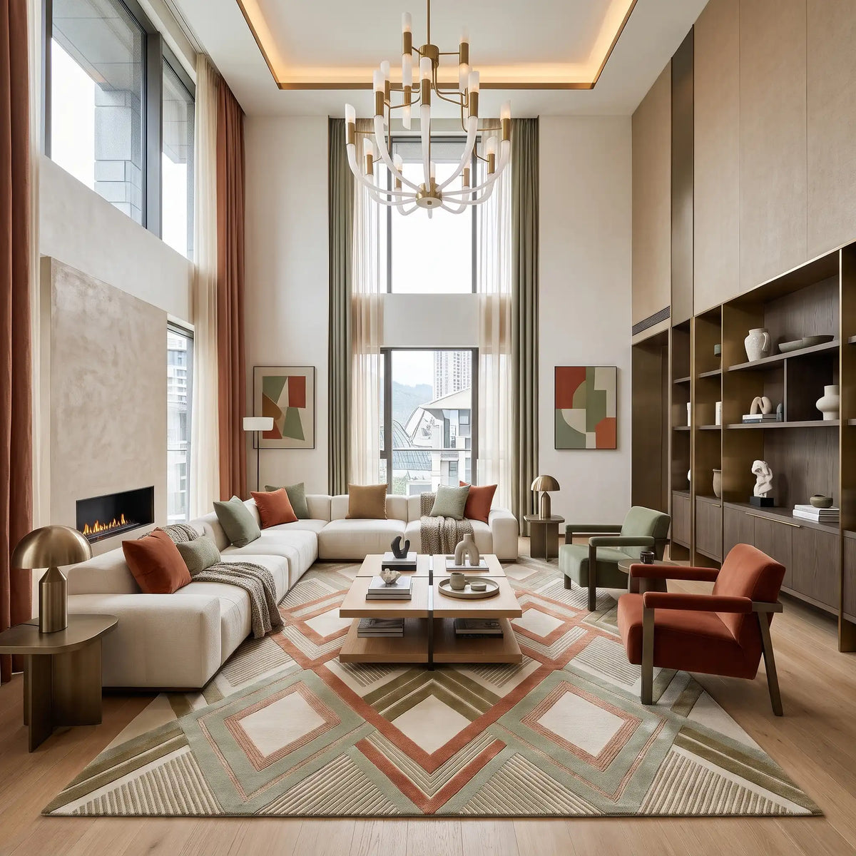 Argyle Prism hand-tufted rug in Olive Clay – styled in a room