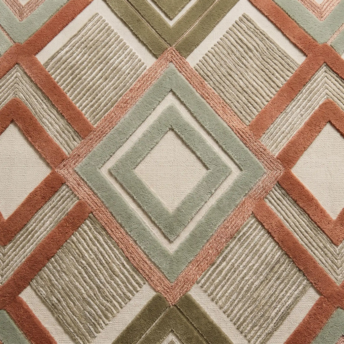 Argyle Prism hand-tufted rug in Olive Clay – close-up of the tufted pile texture