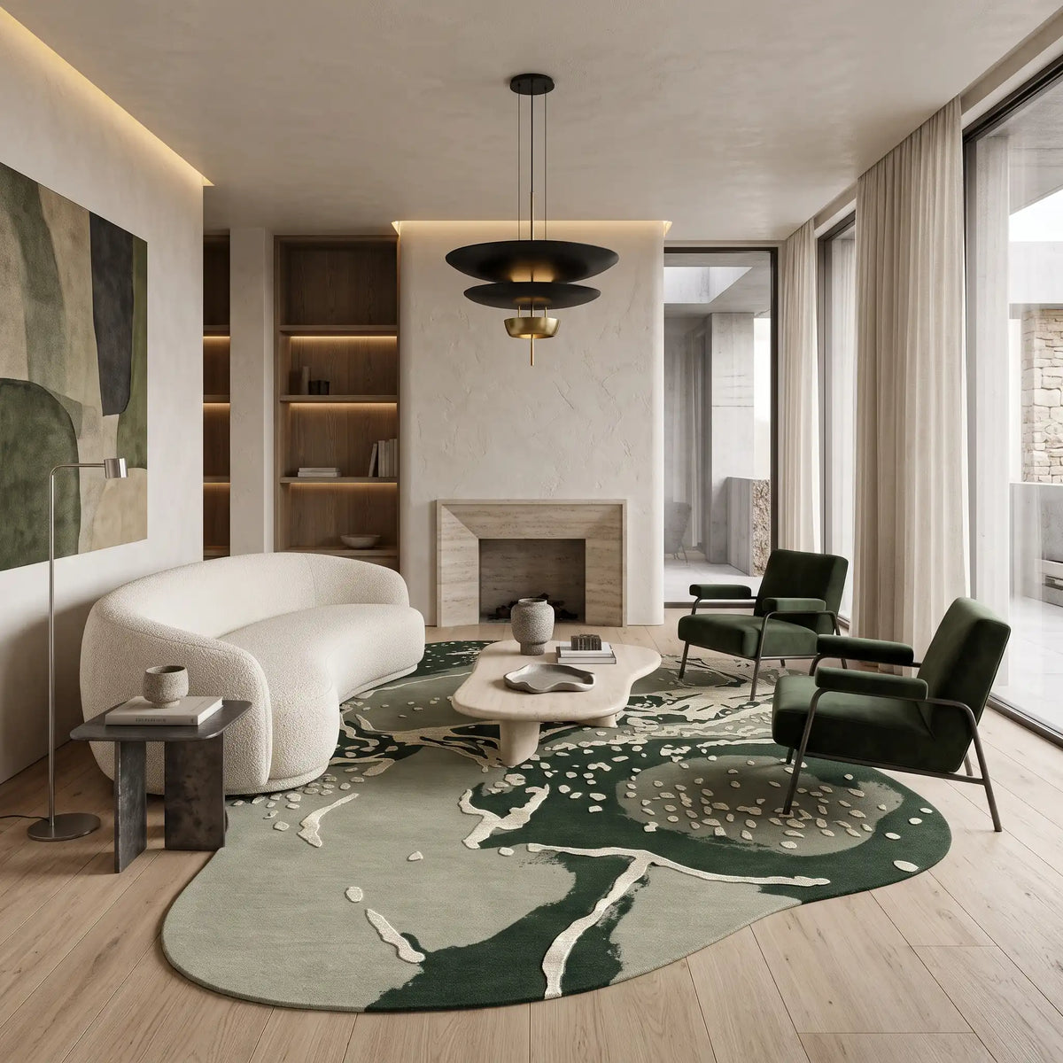 Stone Atlas hand-tufted rug in Moss Green – styled in a room