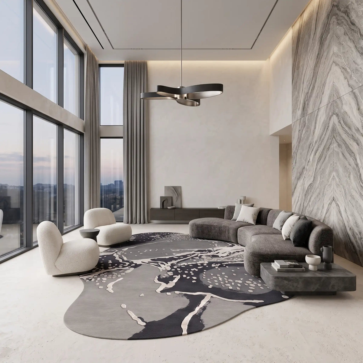 Stone Atlas hand-tufted rug in Silver Ash – styled in a room