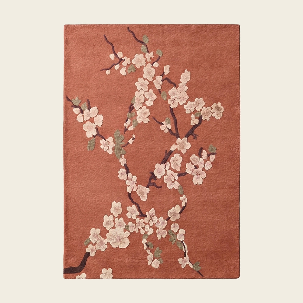 Sakura Branch hand-tufted rug in Terracotta – flat lay