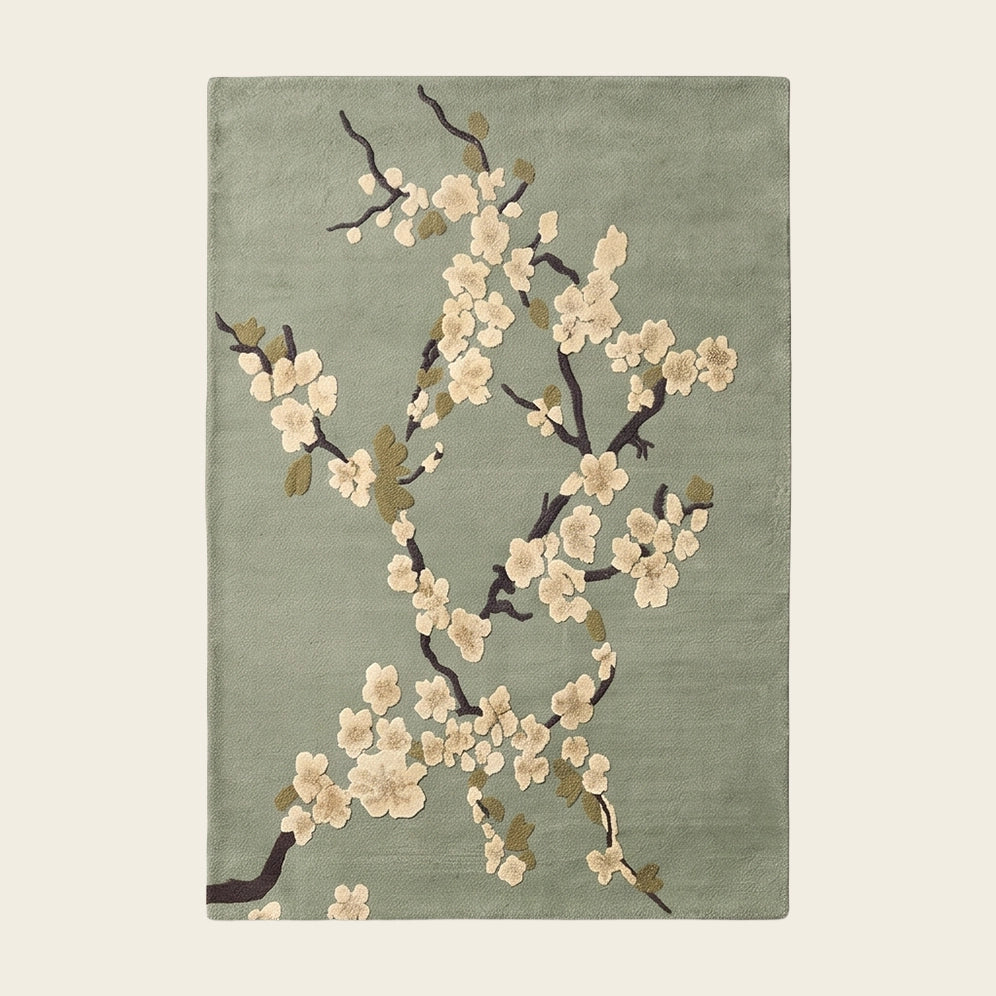 Sakura Branch hand-tufted rug in Sage – flat lay
