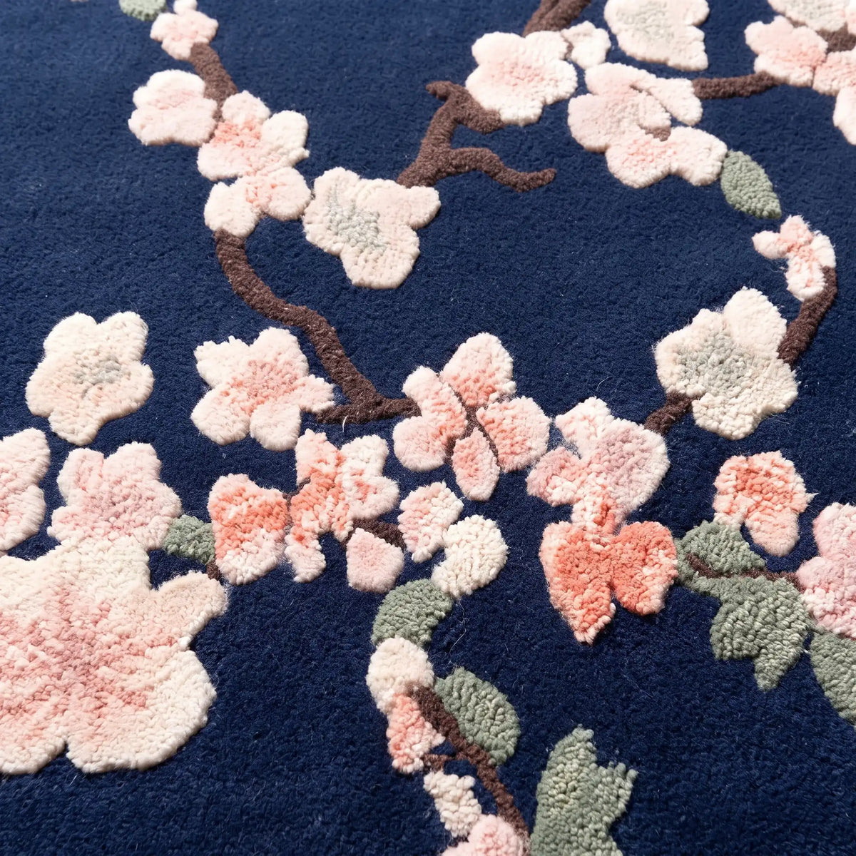Sakura Branch hand-tufted rug in Midnight Navy – close-up of the tufted pile texture