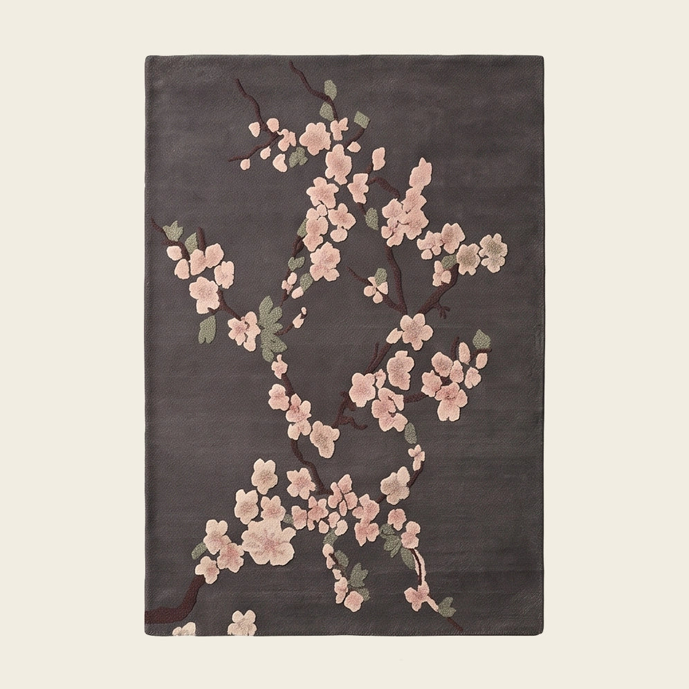 Sakura Branch hand-tufted rug in Mocha – flat lay