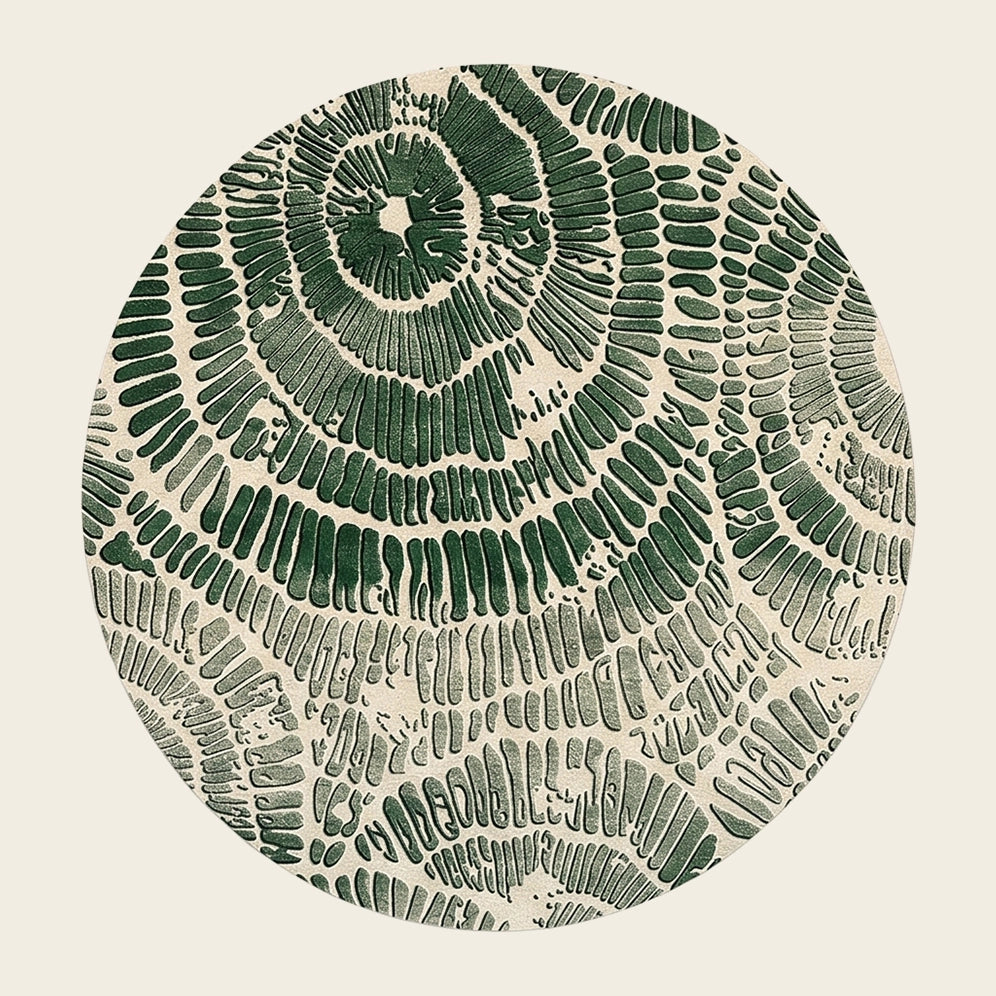 Coral Reef hand-tufted rug in Forest Sage – flat lay