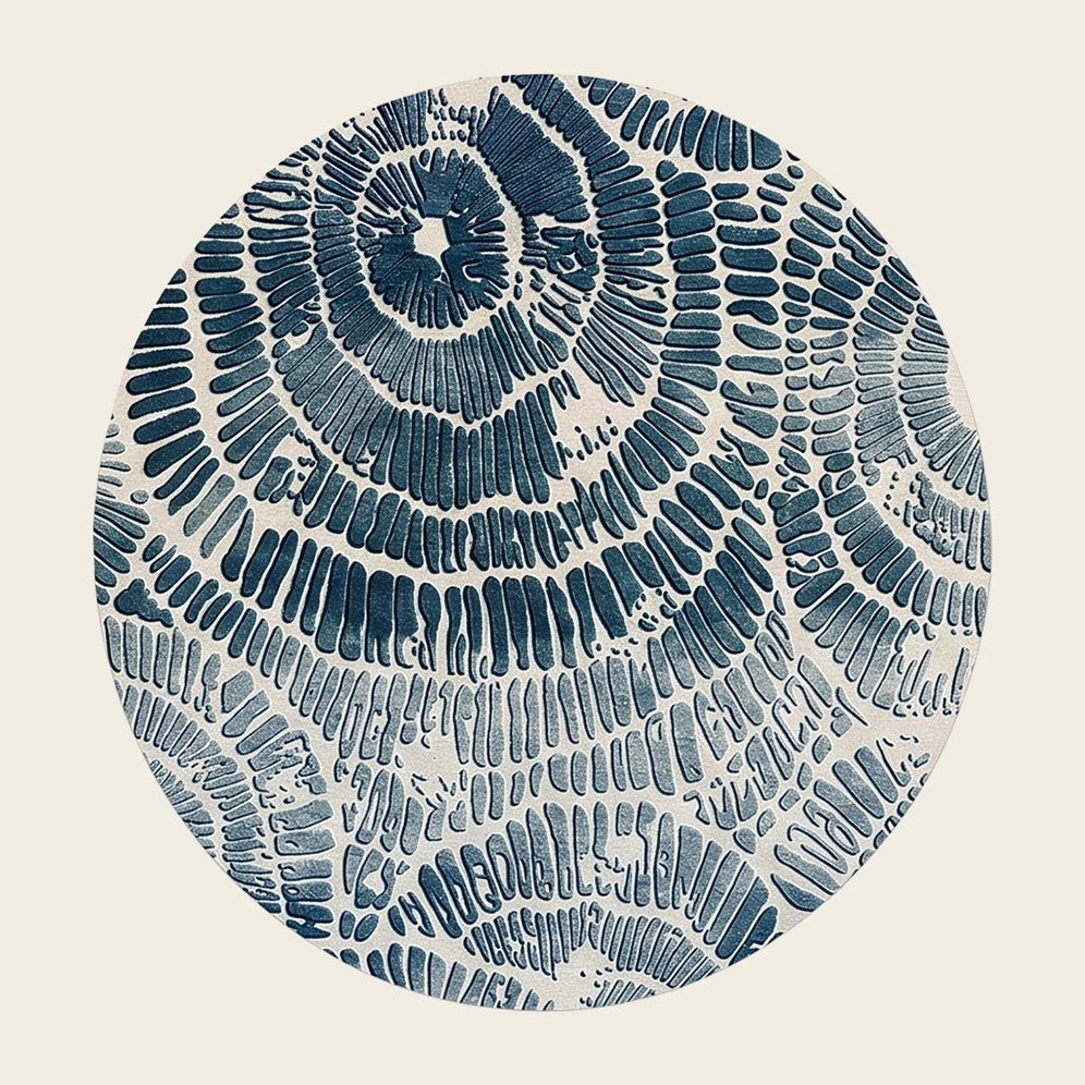 Coral Reef hand-tufted rug in Steel Blue – flat lay