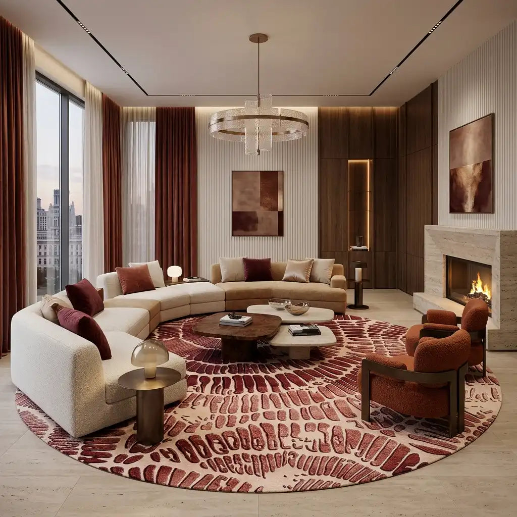 Coral Reef hand-tufted rug in Ruby Rose – styled in a room