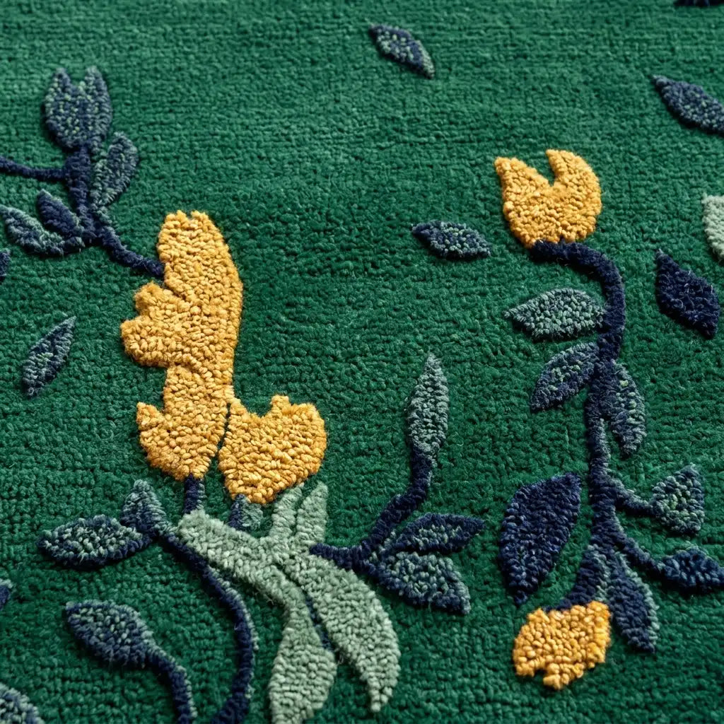 Gilded Terrazzo hand-tufted rug in Emerald Gold – close-up of the tufted pile texture