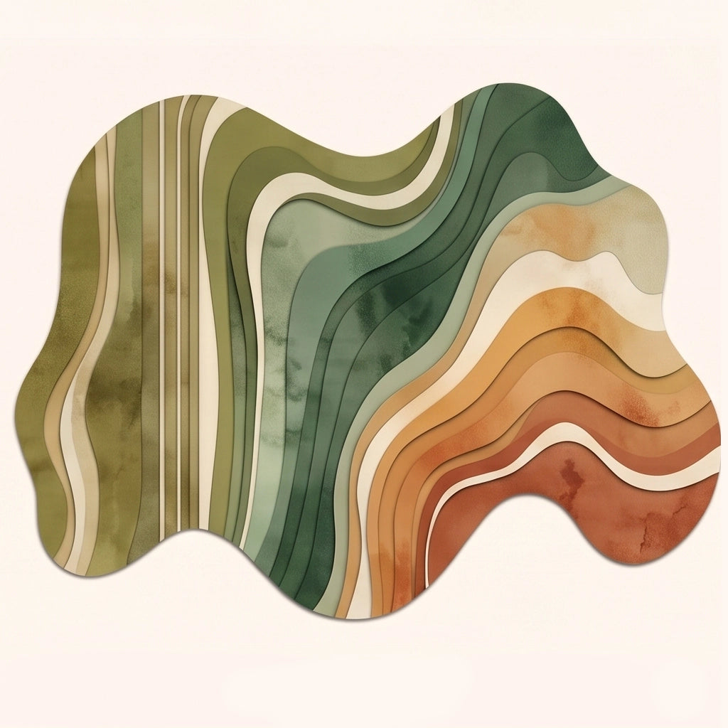 Flowing Strata modern abstract rug in Sage Ochre – flat lay