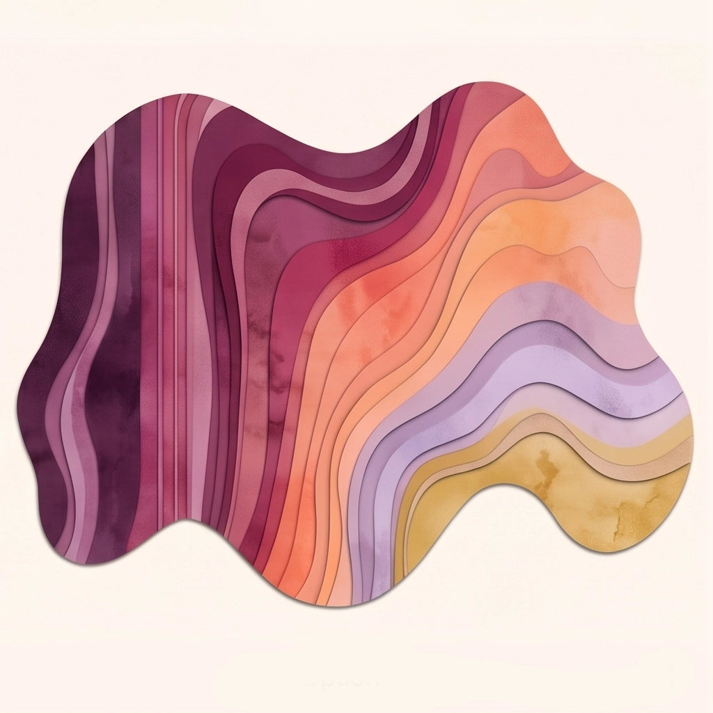 Flowing Strata modern abstract rug in Plum Blush – flat lay