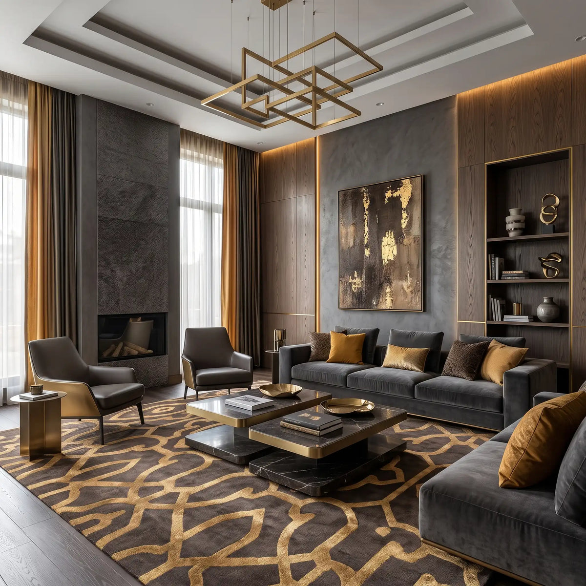 Moorish Trellis hand-tufted rug in Ochre Taupe – close-up of the tufted pile texture