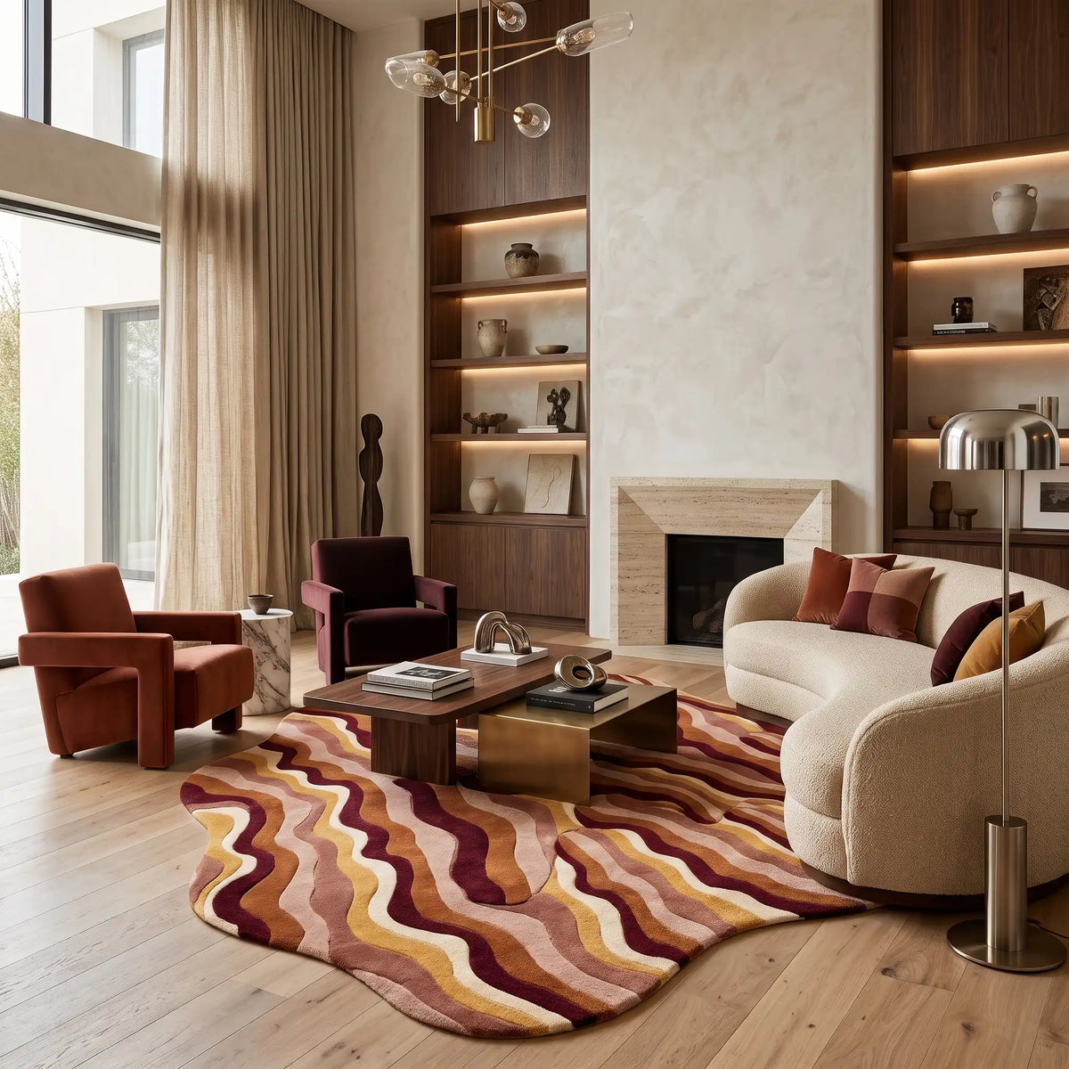 Ripple Dune hand-tufted rug in Rust Ember – styled in a room