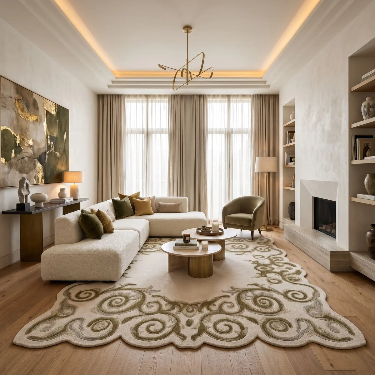Baroque Frame hand-tufted rug in Sand Gold – close-up of the tufted pile texture