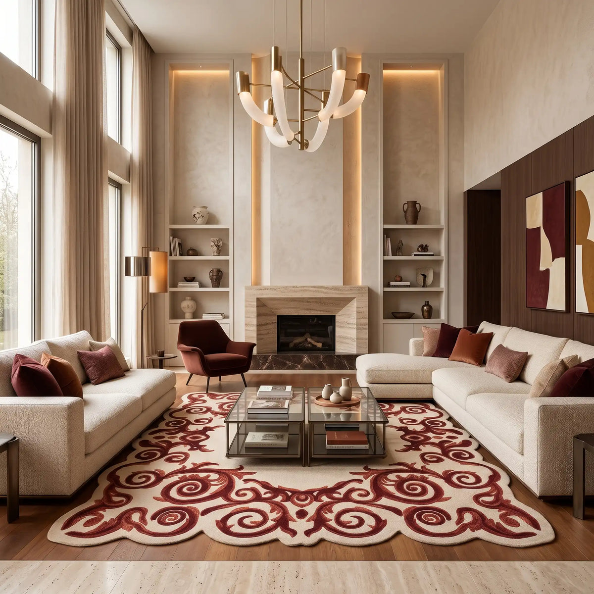 Baroque Frame hand-tufted rug in Brick Red – close-up of the tufted pile texture