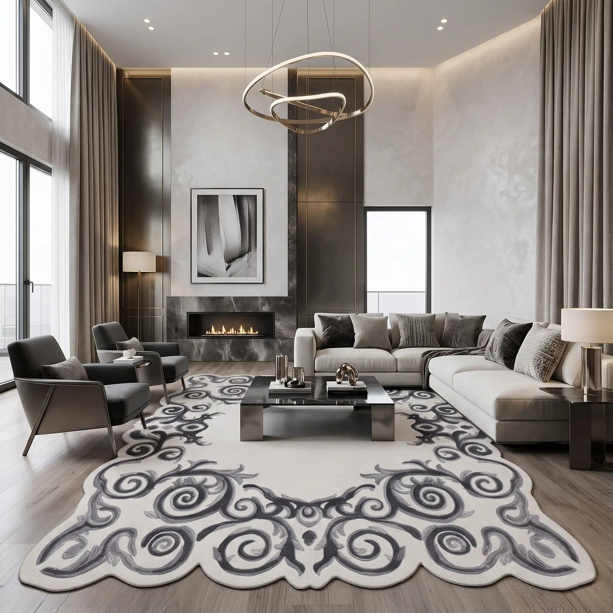 Baroque Frame hand-tufted rug in Ash Grey – close-up of the tufted pile texture
