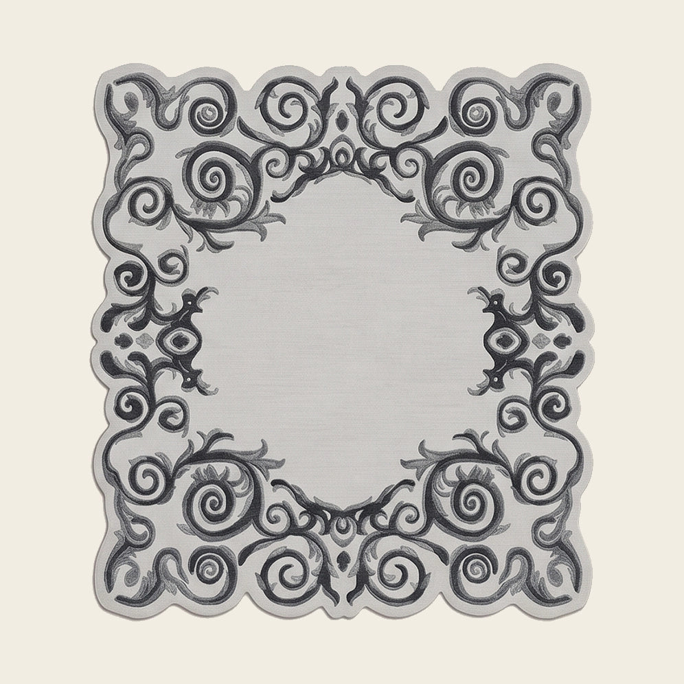 Baroque Frame hand-tufted rug in Ash Grey – flat lay