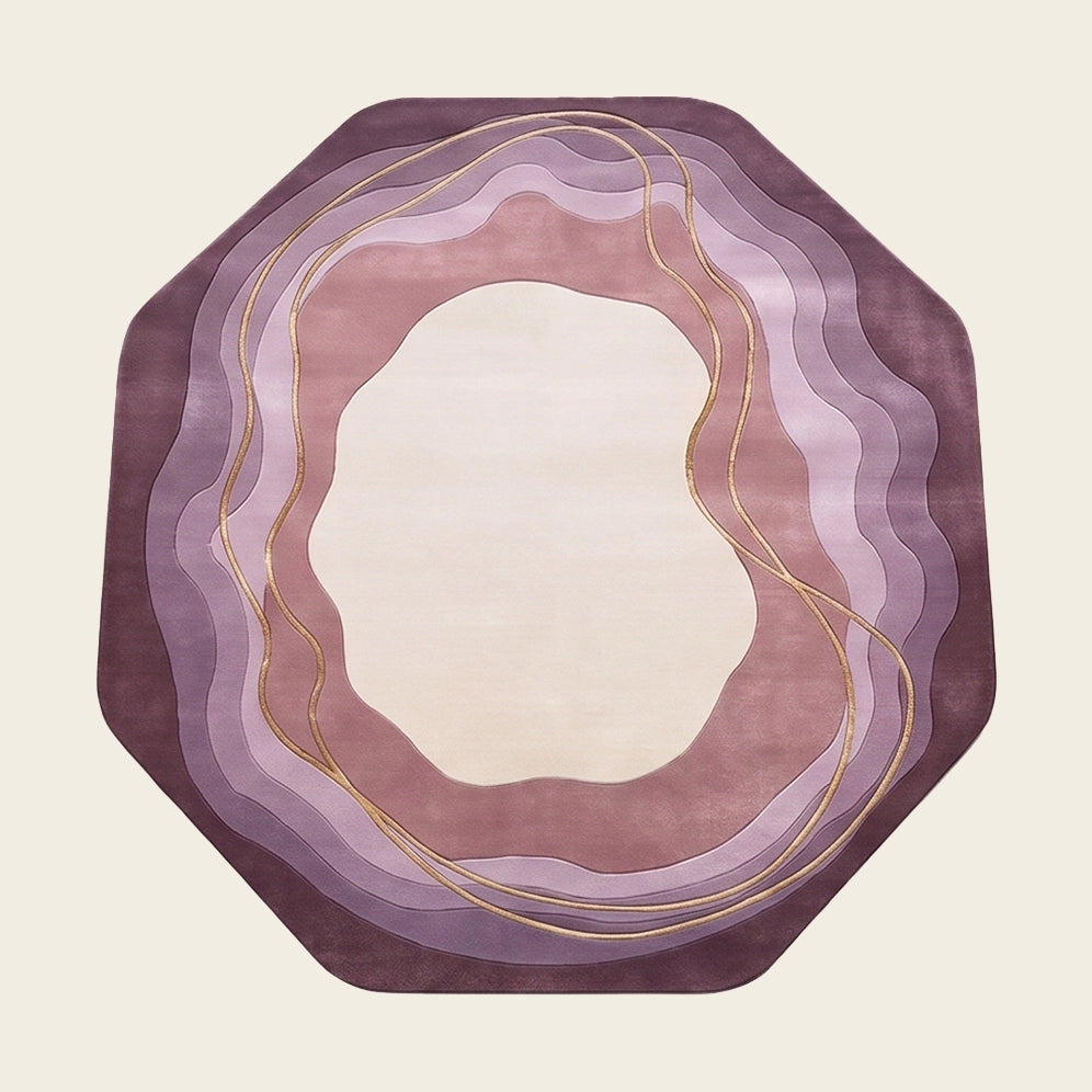 Geode Halo hand-tufted rug in Lilac Plum – flat lay