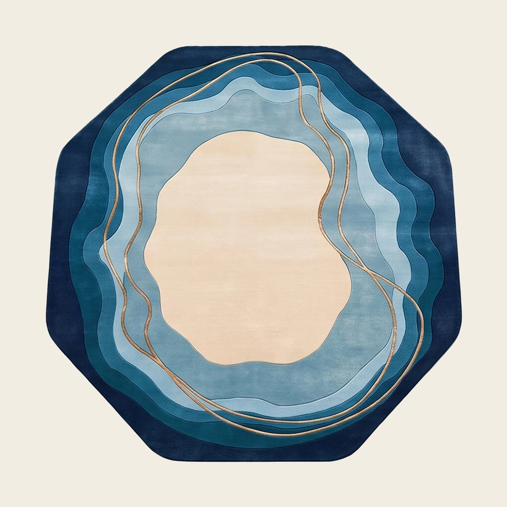 Geode Halo hand-tufted rug in Ocean Teal – flat lay