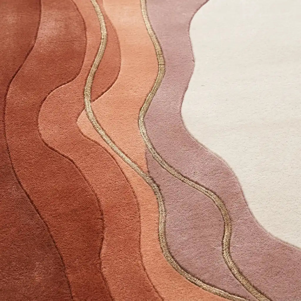 Geode Halo hand-tufted rug in Coral Rust – close-up of the tufted pile texture