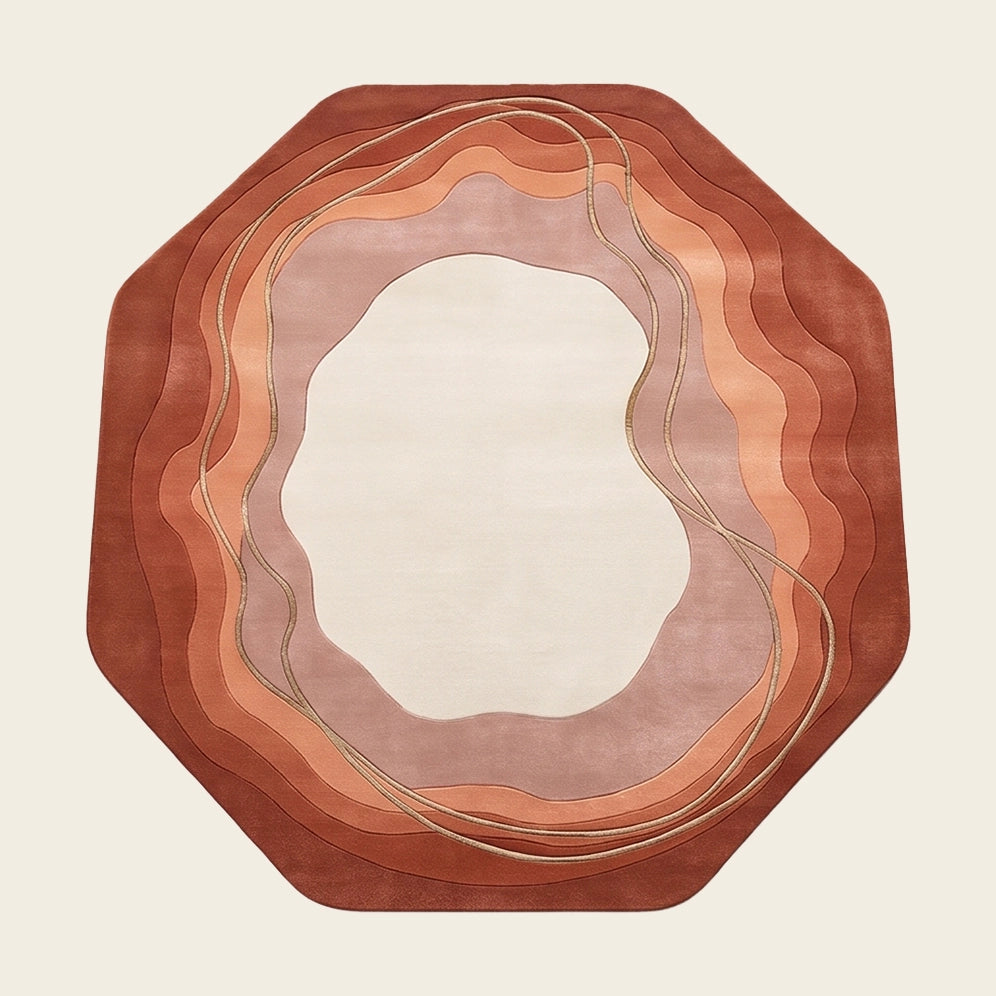 Geode Halo hand-tufted rug in Coral Rust – flat lay