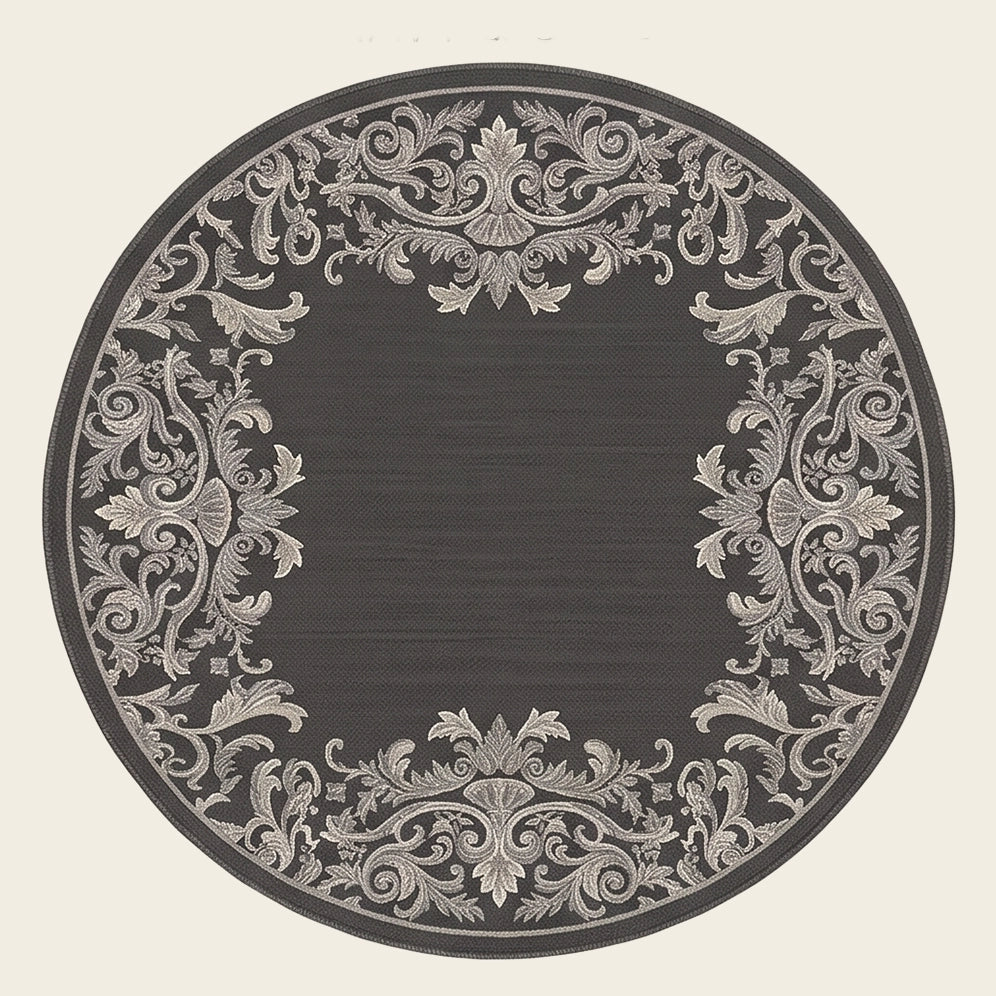 Damask Crown hand-tufted rug in Charcoal Silver – flat lay