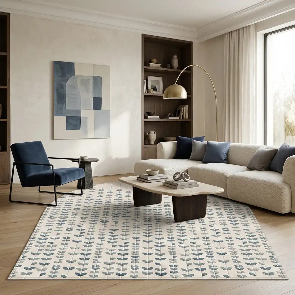 Rain Arch hand-tufted rug in Seafoam – styled in a room