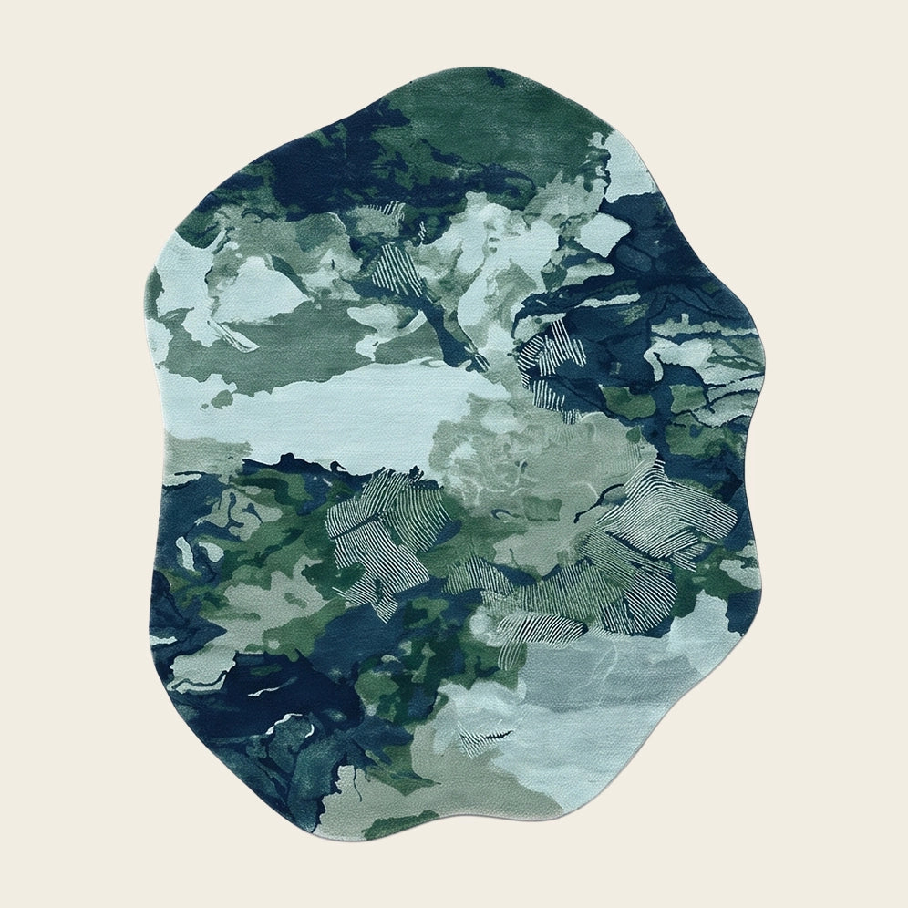 Nebula hand-tufted rug in Teal Jade – flat lay