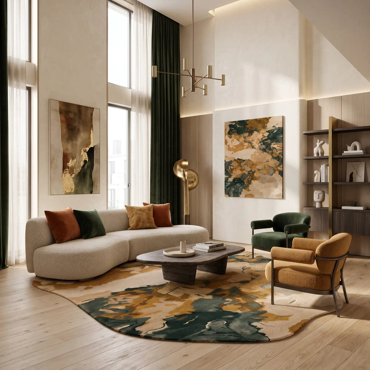 Nebula hand-tufted rug in Amber Olive – styled in a room