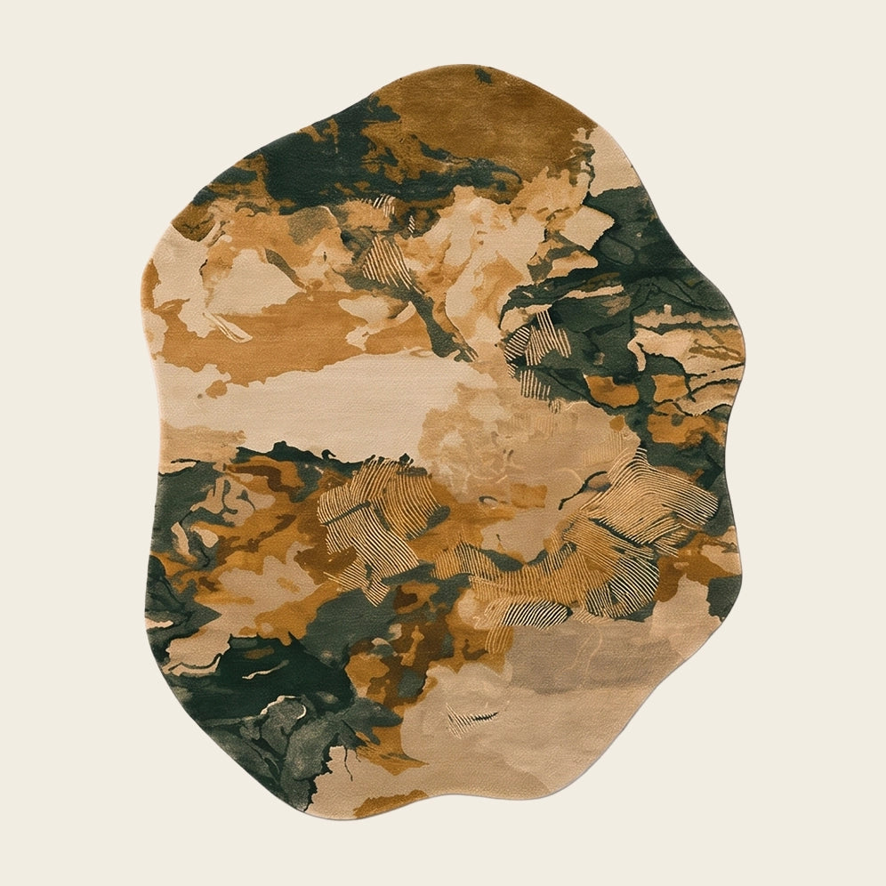 Nebula hand-tufted rug in Amber Olive – flat lay