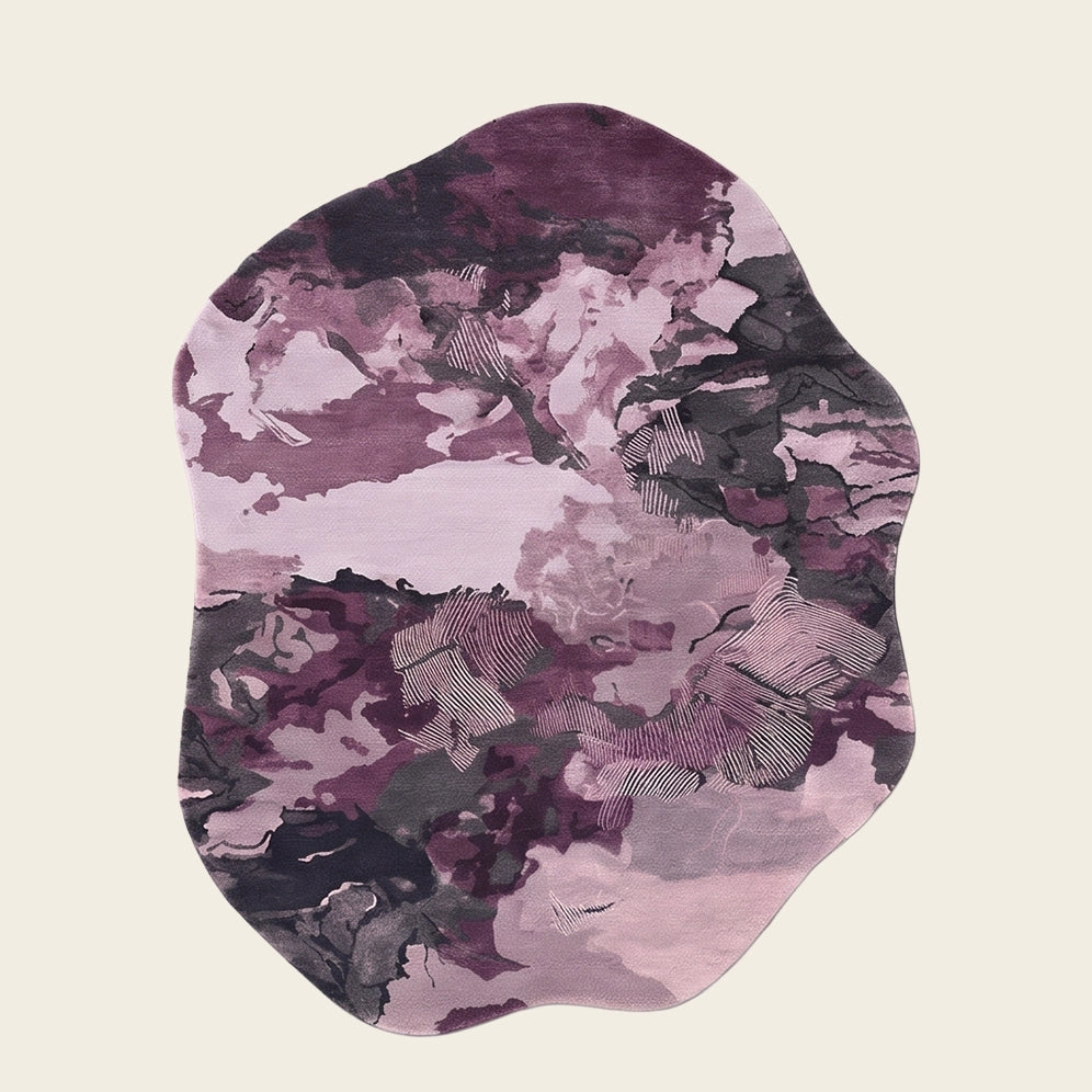 Nebula hand-tufted rug in Orchid Plum – flat lay