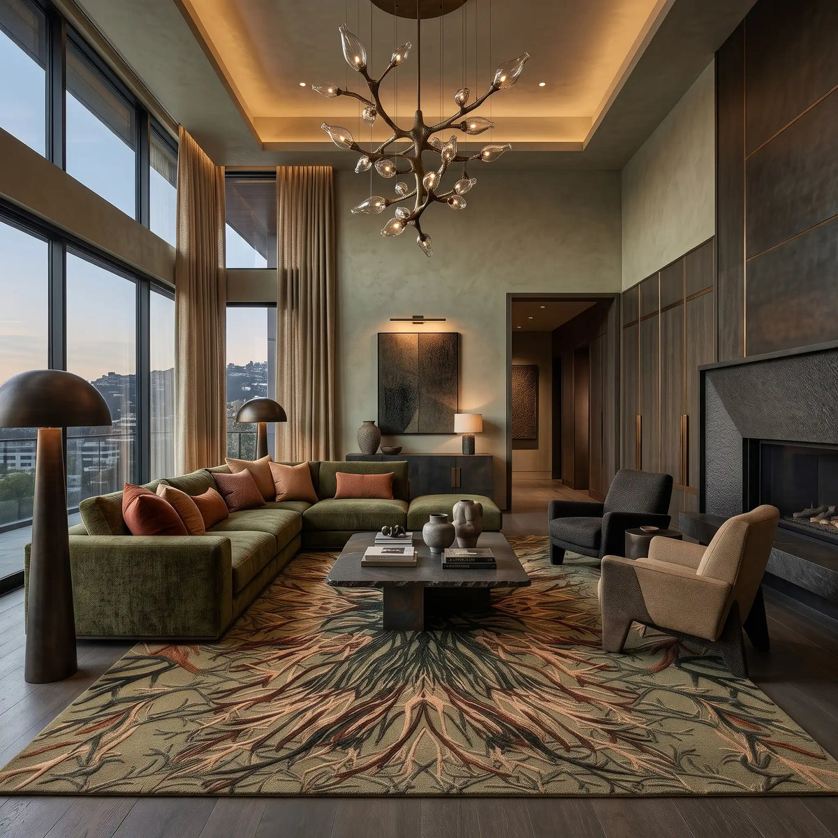 Mirage Plume hand-tufted rug in Olive Moss – close-up of the tufted pile texture