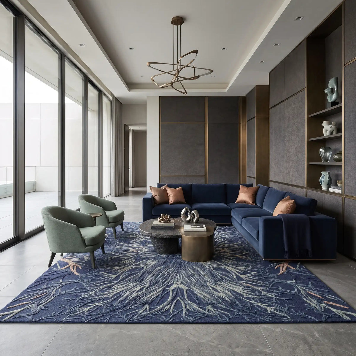 Mirage Plume hand-tufted rug in Indigo Steel – close-up of the tufted pile texture