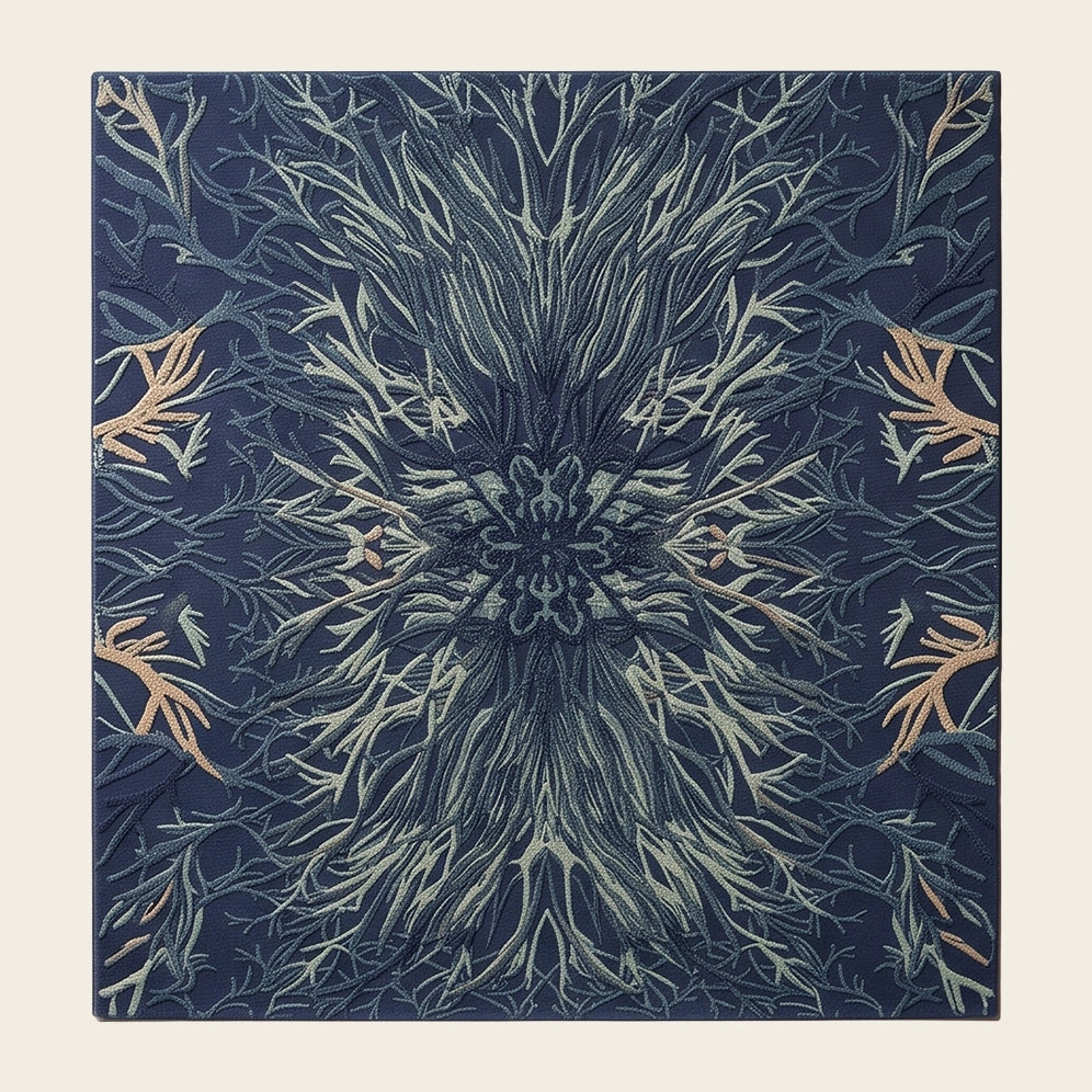 Mirage Plume hand-tufted rug in Indigo Steel – flat lay