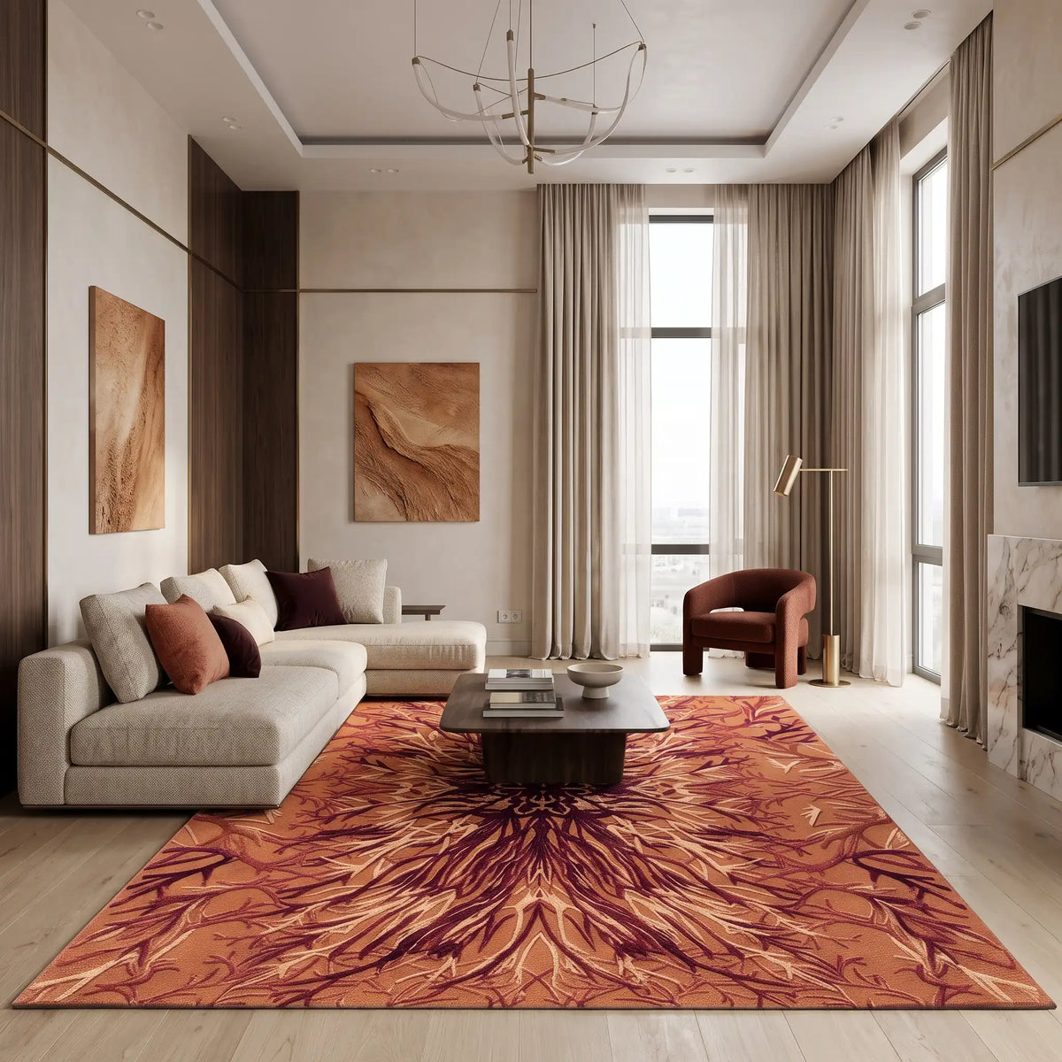 Mirage Plume hand-tufted rug in Copper Flame – close-up of the tufted pile texture