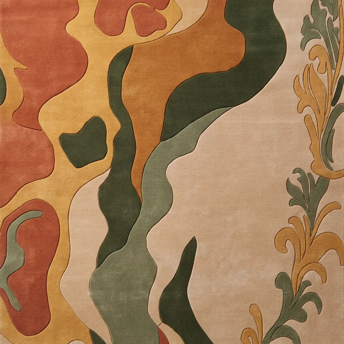 Silk Current hand-tufted rug in Ochre Sage – close-up of the tufted pile texture