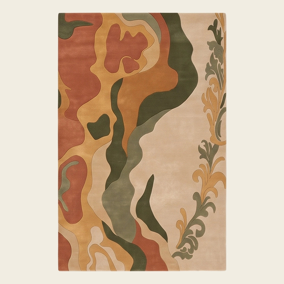 Silk Current hand-tufted rug in Ochre Sage – flat lay