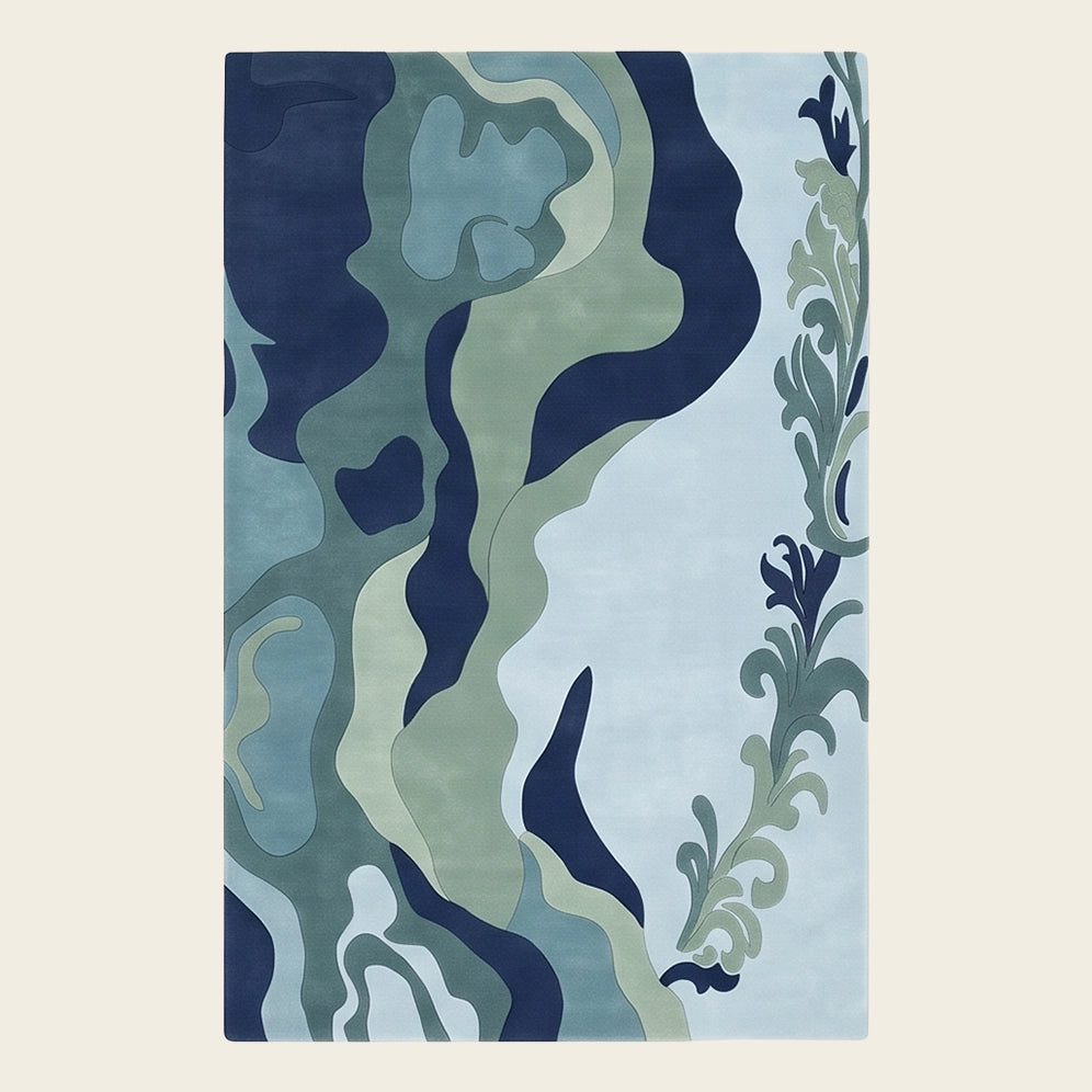 Silk Current hand-tufted rug in Coastal Teal – flat lay