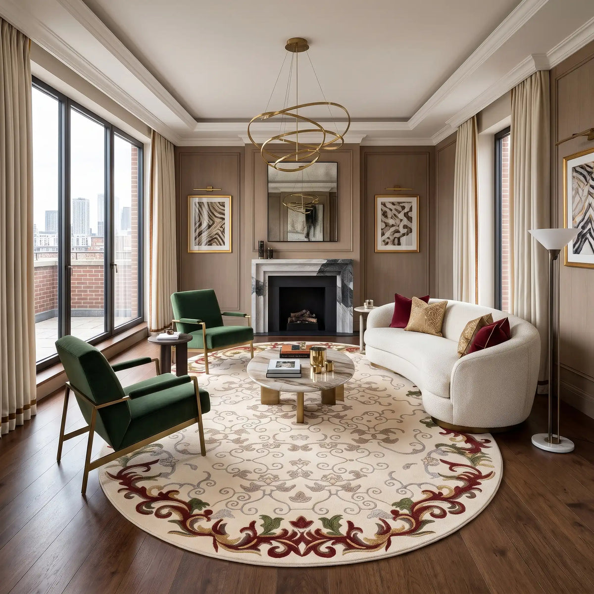 Versailles hand-tufted rug in Ivory Rust – styled in a room
